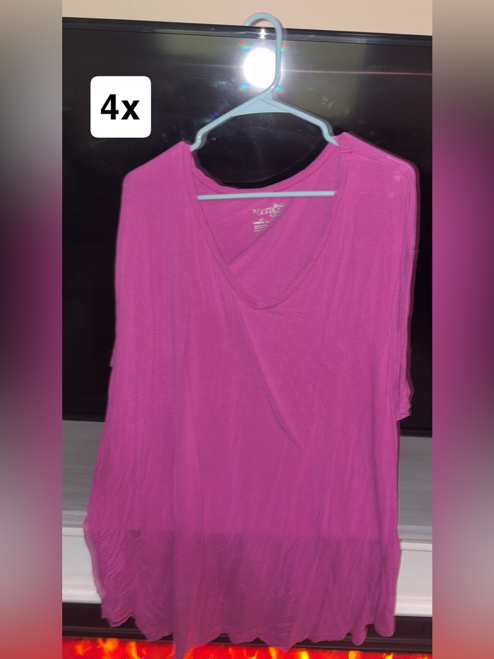 Soft V-Neck Women's Top in Bright Pink - Size 4X